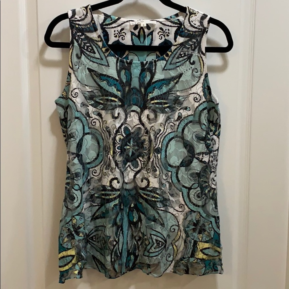 BOGO Cleo teal lace floral sleeveless blouse